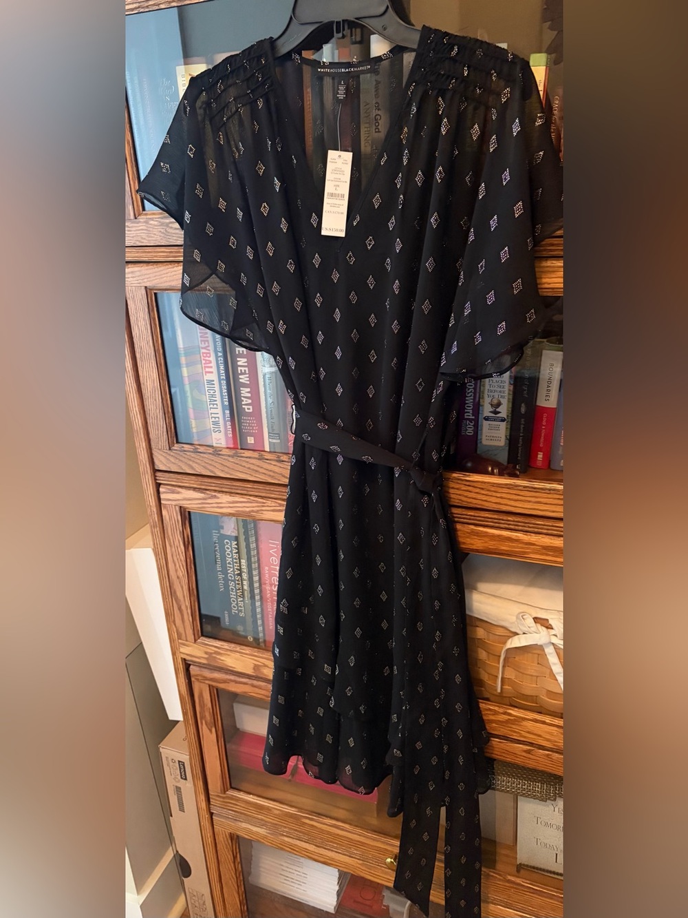 White House Black Market Black Black & Metallic Gold Dress